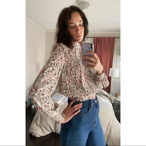 FRAME Silk Smocked Blouse